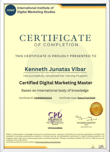 IIDMS Certified Digital Marketing Master diploma