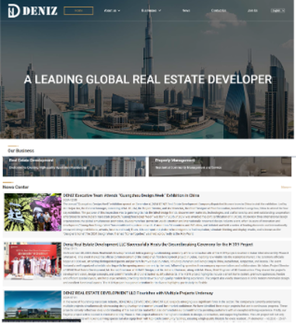 Deniz Developers old website: slow, text-heavy layout with a static hero banner