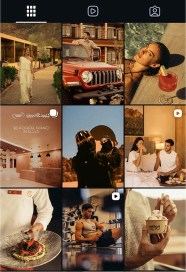 Cloud 7 Residence AlUla Instagram grid with resort, lifestyle and food content
